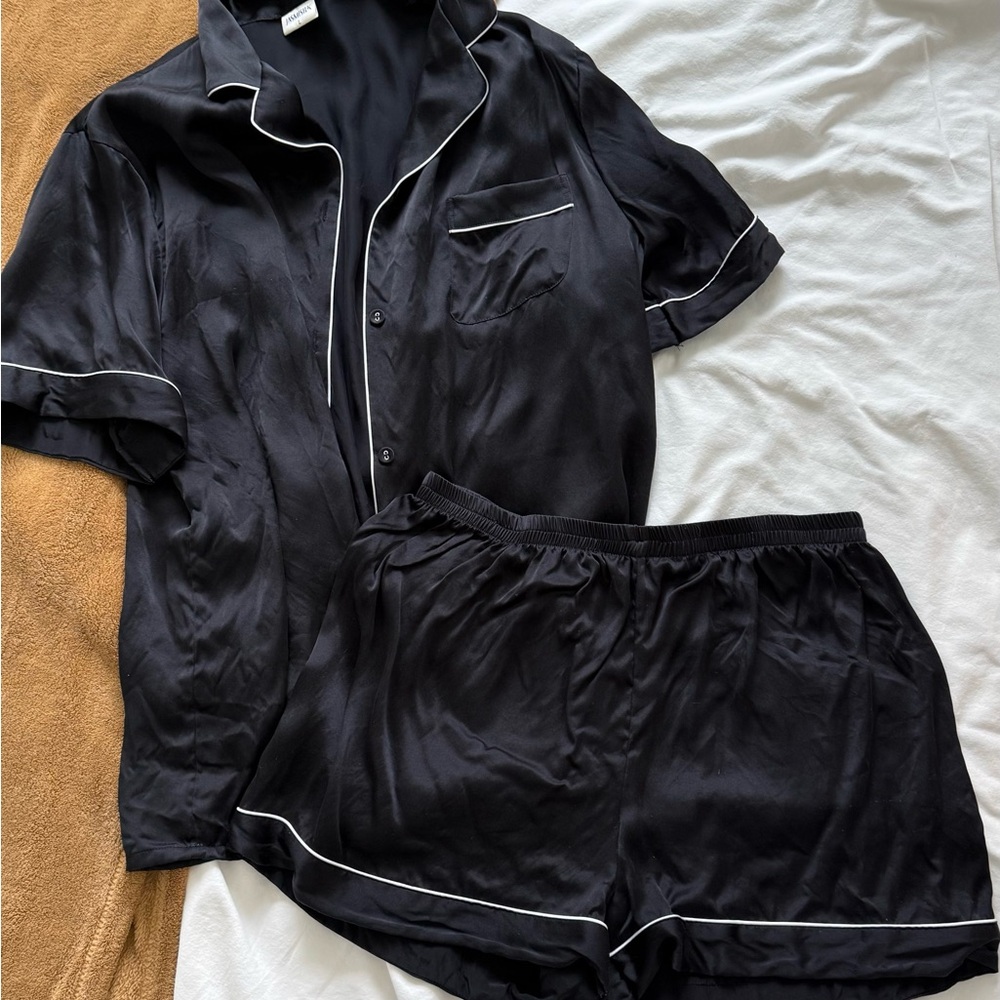 Black 100% Mulberry Silk Pajama Set